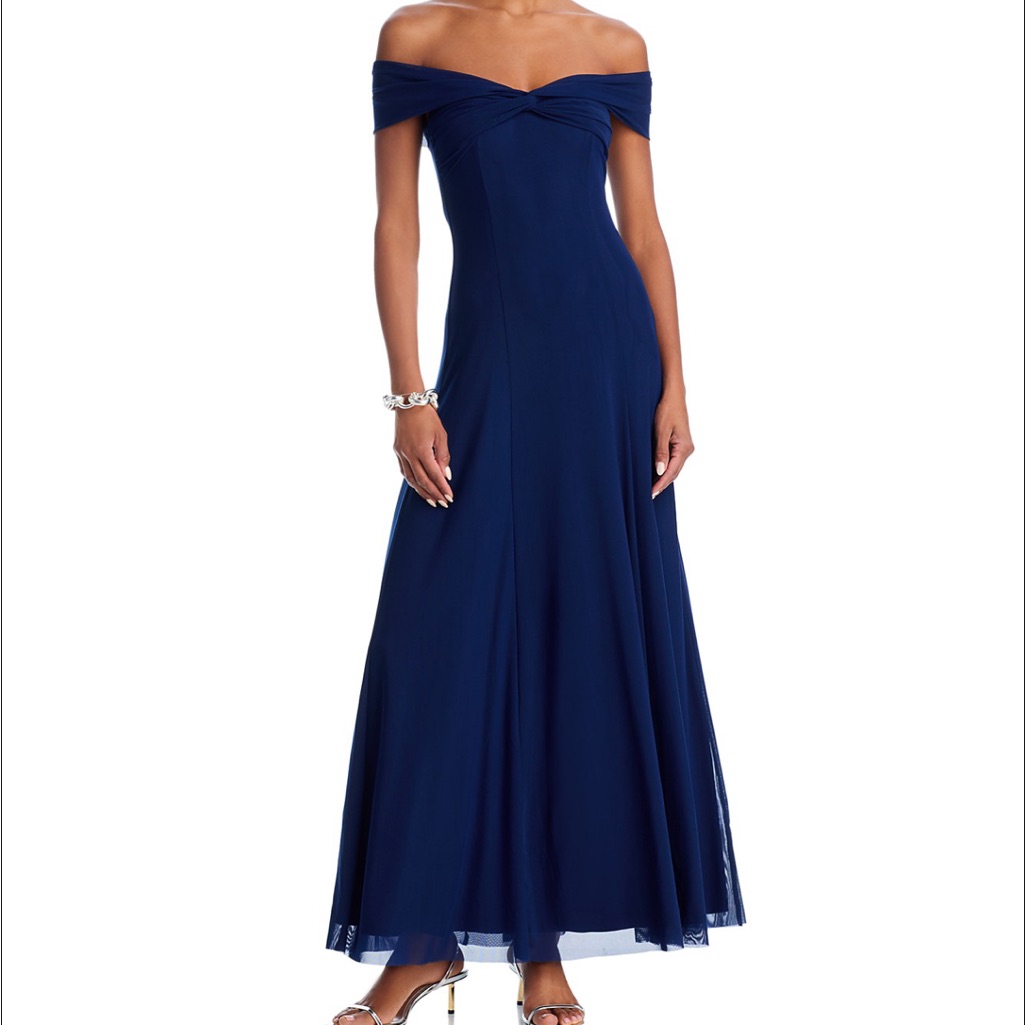 Aqua Off Shoulder Dress In Deep Blue